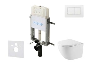 Kielle - Genesis New Set předstěnové instalace, kompaktního klozetu Oudee, Vortex Rimless+, sedátka softclose a tlačítka Gemini New III, lesklá bílá 30528SZ43