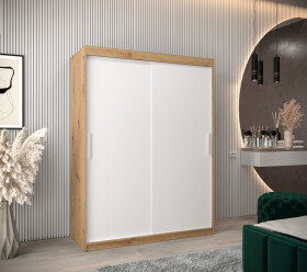 Šatní skříň Abi T0 s posuvnými dveřmi Barva korpusu: Dub artisan, Rozměry: 150 cm, Dveře: Bílá