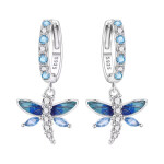 Stříbrné visací náušnice Vážka - stříbro 925/1000, Modrá