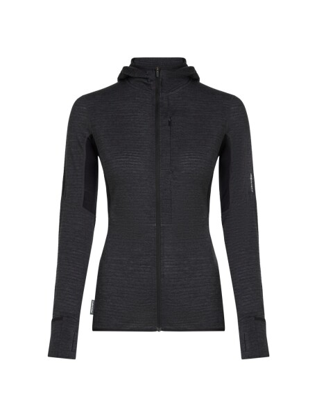 Dámská merino mikina ICEBREAKER Wmns 200 Realfleece Descender LS Zip Hood, Jet Heather/Black/Cb velikost: L