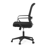 Židle kancelářská, černý MESH a černá látka, plastový kříž, houpací mechanismus.