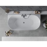 MEXEN/S - Oval Slim volně stojící vana nástěnná 170 x 80, bílá/černá, sifon a přepad grafit kartáčovaná 52661708075-66