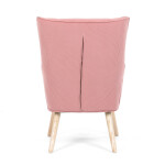 Křeslo, potah růžová manšestrová látka, dřevěné nohy, masiv kaučukovník