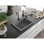 MEXEN/S - Elix granitový dřez 1-miska 600 x 500 mm, šedý, sifon černá 6525601005-71-B