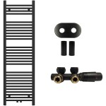 CERANO - Koupelnový radiátorový set Benito - ústřední vytápění - středové připojení 50 mm - 583W - černá matná - 1500x450 mm CER-818021