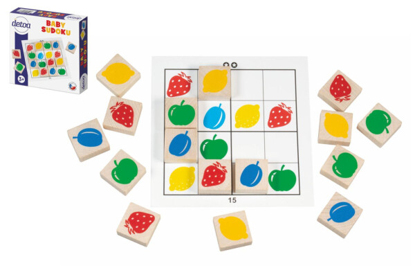 Baby sudoku logická hra dřevo 25ks v krabičce 15x15x4cm