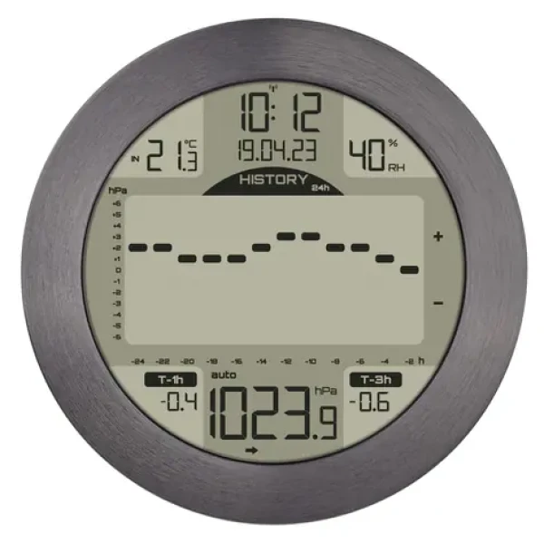 TFA 35.1124.10 METEOMAR leštěný hliník / Meteostanice / Atmosférický tlak / Rádiem řízené hodiny / až 3 čidla