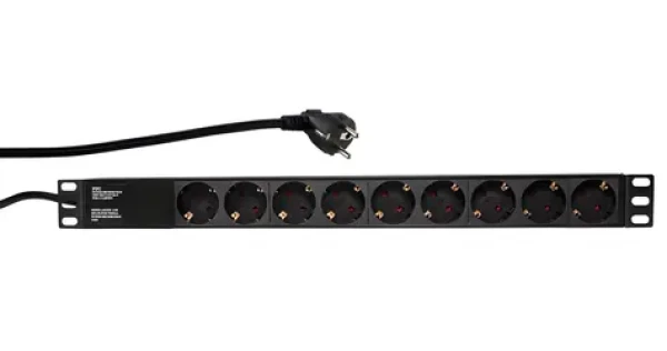 LogiLink Napájecí lišta 19" 9x230V černá / Zásuvková lišta / bez vypínače / 2 m / 16 A (PDU9C03)