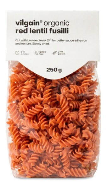 Vilgain Luštěninové těstoviny BIO – 4× fusilli z červené čočky 250 g