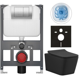 CERANO - Kompletní WC set Basic/Forte - černá matná - WC tlačítko Maxio/Stříbrná - závěsné - nízký modul - předstěnová instalace - 51x36 CER-8050BD86404