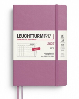 Měsíční plánovač Zápisník Dusty Rose, Paperback B6+ 2027, 16 Months, Softcover, anglicky