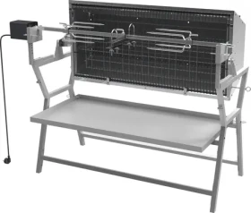 CATTARA Gril PIGLET na dřevěné uhlí / Elektrický rožeň 230V / Rošt 102 x 46 cm / Nosnost vidlice 30 kg