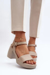 Zazoo Dámské kožené sandály na bloku, béžová Velikost: 38