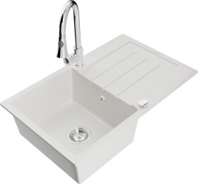 MEXEN - Bruno granitový dřez 1 s odkapávačem včetně baterie Elia, bílá 6513-20-670101-00