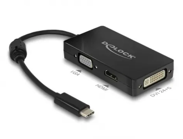 Delock Adapter USB Type-C - VGA + HDMI + DVI 0.13m černá (63925)