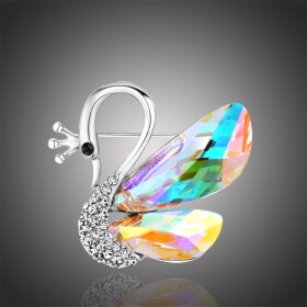 Brož Swarovski Elements Elena - labuť, Stříbrná