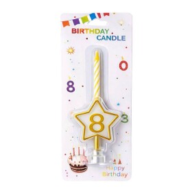 Dortisimo Svíčka žlutá s LED zlatým podstavcem ve tvaru hvězdy číslo 8