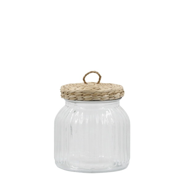Chic Antique Skleněná dóza Wicker Lid 650 ml, čirá barva, přírodní barva, sklo