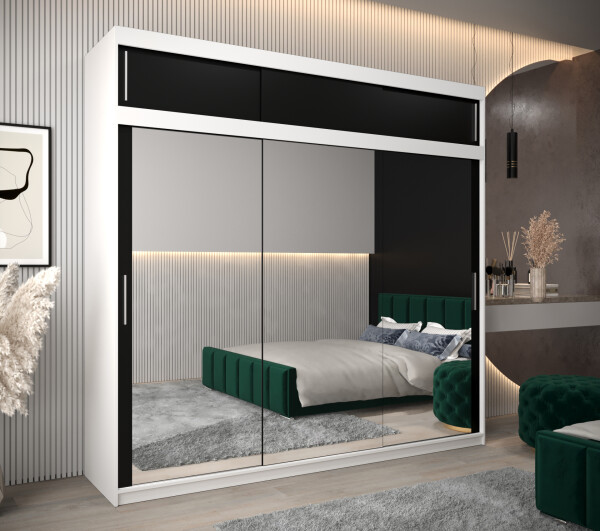 Šatní skříň Abi T3 s nástavcem Barva korpusu: Bílá, Rozměry: 250 cm, Dveře: Černá