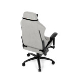 Herní křeslo, stříbrná látka, houpací mechanismus, polohování opěradla 90°-180°, 3D područky, polštáře z paměťové pěny,