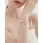 Dvojitý náramek s říčními perlami Kamélie - květina, Zlatá 19 cm + 3 cm (prodloužení)