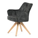 Židle jídelní, otočný mechanismus 360°, taštičkové pružiny v sedáku, tmavě zelená látka, noha masiv dub