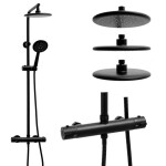 Erga Enza, sprchová souprava s termostatickou baterií a dešťovou hlavicí 20cm, černá matná, ERG-YKA-BP.ENZA20-BLK