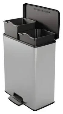 CURVER Odpadkový koš Deco Bin Duo černá/stříbrná / 2x26 l / Pedálové otevírání / Recyklovaný plast (251002)