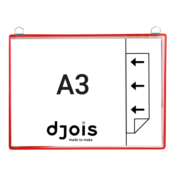 Djois rámeček s kapsou a dvěma očky, A3, otevřený bokem, červený, 5 ks