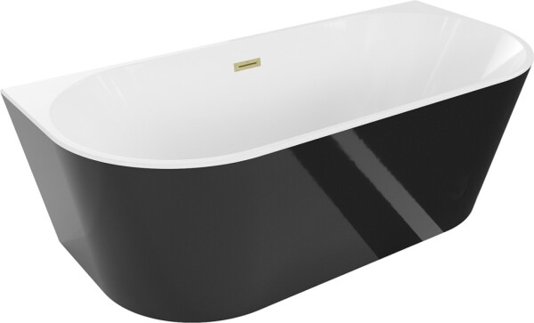 MEXEN/S - Oval vana volně stojící nástěnná 170 x 80, bílá/černá, sifon a přepad zlatá kartáčovaná 52671708075-55