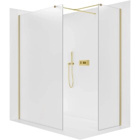 CERANO Sprchová zástěna Walk-in Onyx T L/P - 8 mm - hranatá vzpěra - zlatá, mléčné sklo - 90x90x200 cm