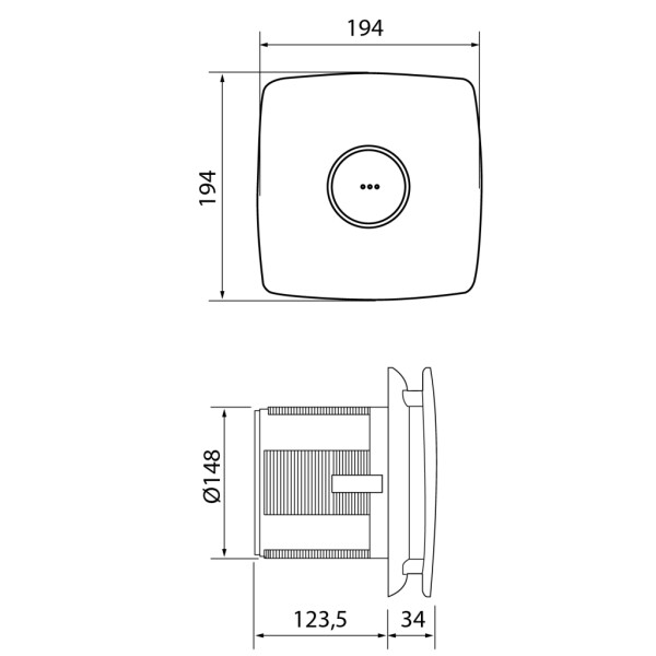 CATA - X-MART 15T koupelnový ventilátor axiální s časovačem, 25W, potrubí 150, nerez mat 01061000