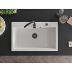 MEXEN/S - Elix granitový dřez 1-miska 800 x 500 mm, bílá, sifon černá 6527801005-20-B