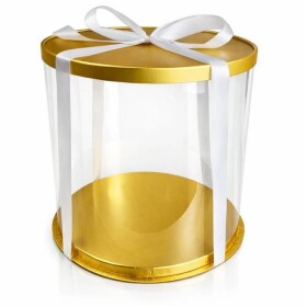 Cake Star Cake Star 4Cake Plastový kulatý box na dorty zlatý bez stuhy (26 x 26 x 44 cm)