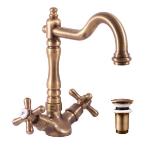 RAV Slezák - MORAVA RETRO - Umyvadlová/dřezová baterie s výpustí, Stará mosaz (Bronz), 3,8" MK121.0/8SM