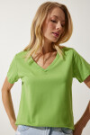 Happiness İstanbul Women's Peanut Green Neck Basic Knitted T-Shirt