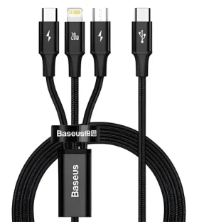 Baseus Rapid Series 3v1 černá / Datový kabel / USB-C / MicroUSB / Lightning / 20W / 1.5m (57983131479)