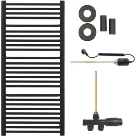 CERANO - Koupelnový radiátorový set Antonio - kombinované vytápění, termo tyč - boční jednobodové připojení - 600W - černá matná - 1460x550 mm CER-663766