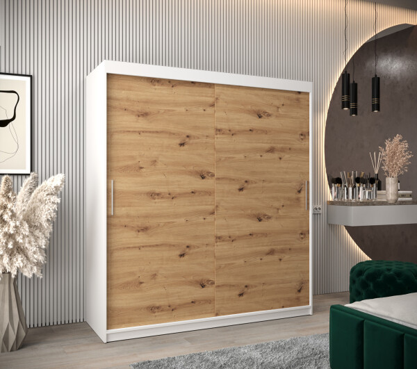Šatní skříň Abi T0 s posuvnými dveřmi Barva korpusu: Bílá, Rozměry: 180 cm, Dveře: Dub artisan