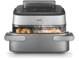 Philips Ovi Dual 5000 Ultra Megabasket NA565/02 stříbrná / Horkovzdušná fritéza / Dvojitý koš / 2750 W / 9,5 l (NA565/02)
