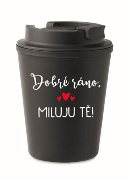 DOBRÉ RÁNO. MILUJU TĚ! černý termohrnek 300 ml