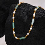 Korálkový náhrdelník pravé perly a avanturín, chirurgická ocel, Barevná/více barev 40 cm + 7 cm (prodloužení)