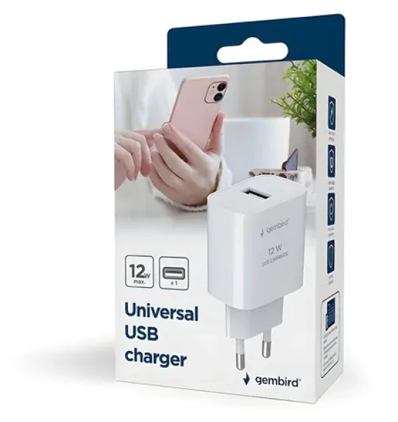 Gembird TA-UC-1A12-01 bílá / Síťová nabíječka / 1x USB-A 2.4 A / 12 W (TA-UC-1A12-01)