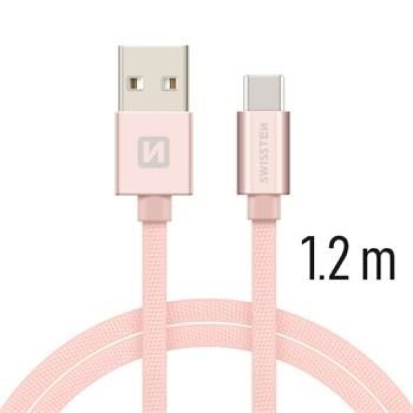 Swissten 71521205 USB 2.0 typ A na C, USB 2.0, zástrčka A - zástrčka C, opletený, 1,2m, růžovo-zlatý