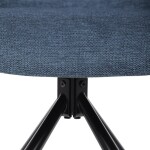 Židle jídelní, modrá látka a tmavě šedá látka v dekoru vintage kůže, černý kov, otočná P90°+ L90° s vratným mechanismem
