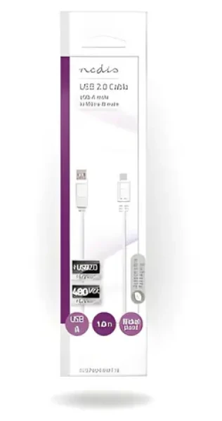 Nedis USB kabel USB-A - Micro-B bílá / USB kabel / USB 2.0 / 480 Mbps / 1 m / plochý (CCGP60410WT10)