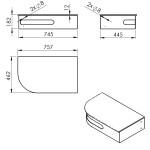 SAPHO - PULSE rohový stolek s umyvadlem 755x455, pravý, nerez mat BM760-0101-01