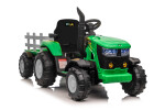 Mamido Dětský elektrický traktor s vlečkou 12V 7Ah EVA kola ECO kůže zelený