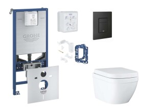 GROHE - Rapid SLX Set předstěnové instalace, klozetu, sedátka SoftClose, tlačítka Even a sady pro vhazování tablet, Triple Vortex, phantom black SANI11BB5127