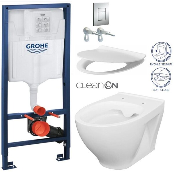 Grohe Rapid SL pro závěsné WC 38528SET s chromovou deskou + WC CERSANIT CLEANON MODUO + SEDÁTKO 38772001 MO1